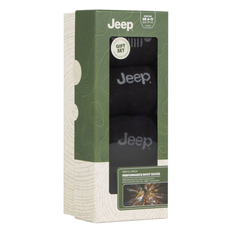 Jeep Mens Performance Boot Sock Gift Box 4 Pack - Black/Charcoal-2