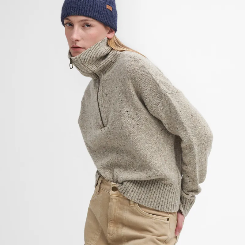 Barbour Ladies Lavensdale Half Zip Knitted Jumper - Oatmeal-4