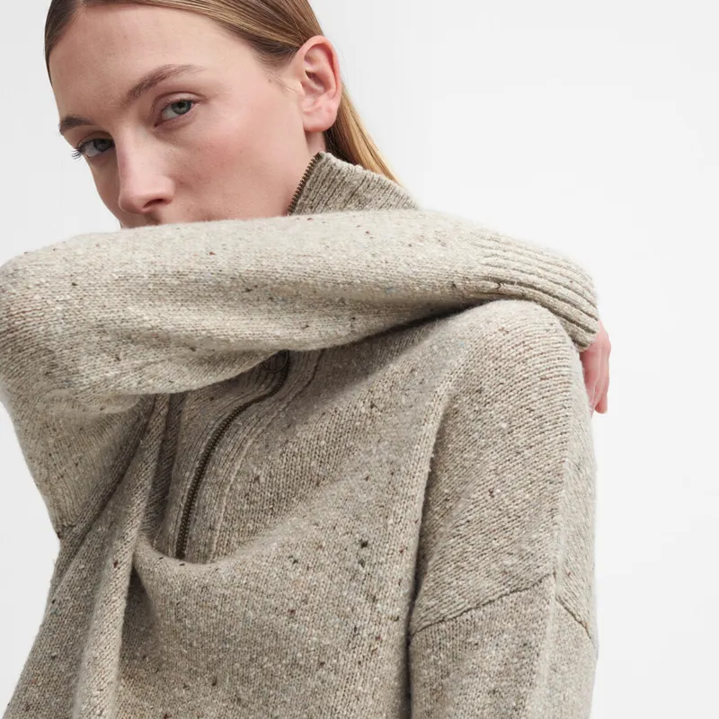 Barbour Ladies Lavensdale Half Zip Knitted Jumper - Oatmeal-5