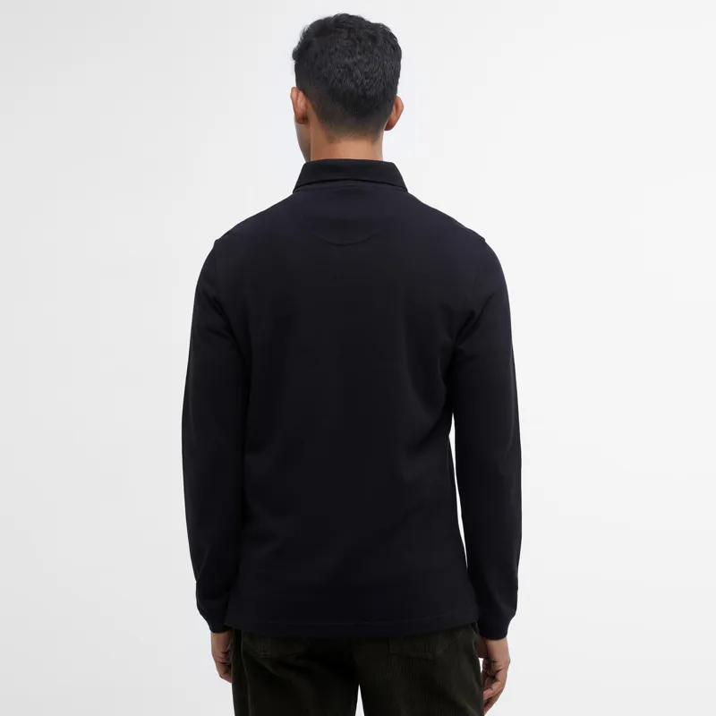 Barbour Mens Essential Long Sleeved Tartan Pique Polo Shirt - Black-2