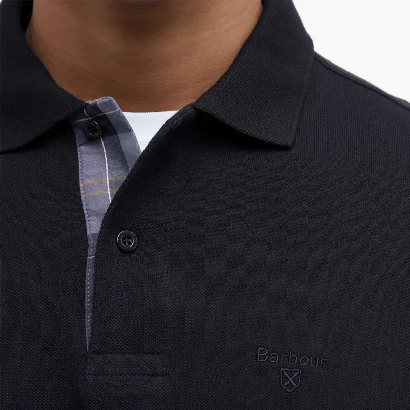 Barbour Mens Essential Long Sleeved Tartan Pique Polo Shirt - Black-3