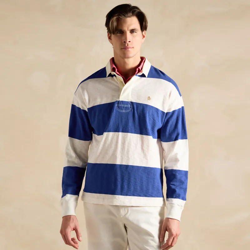 Joules Mens Slub Rugby Top - Cream/Blue-1