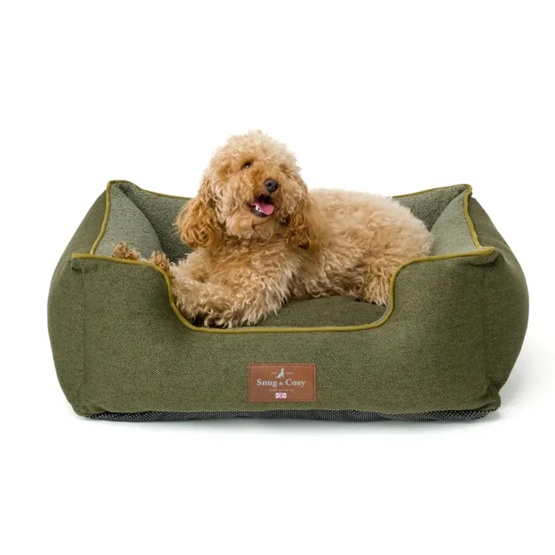 Snug and Cosy Heritage Tweed Orthopaedic High Sided Bed - Country Green-1