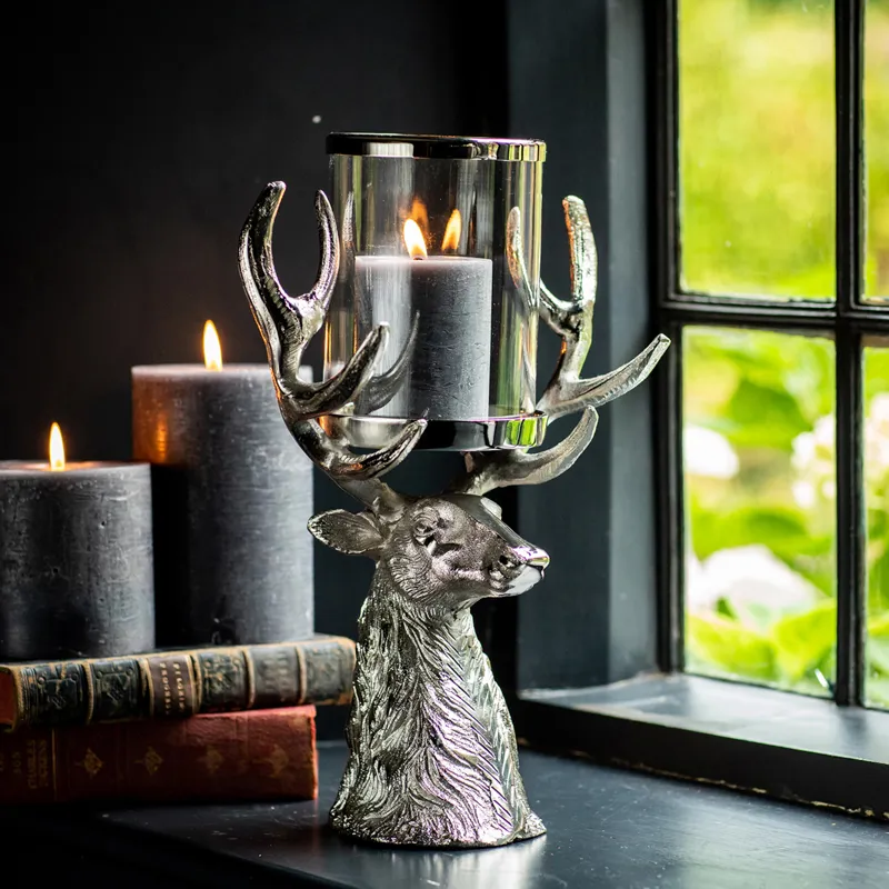 Culinary Concepts Stag Head Antler Hurricane Lantern-1