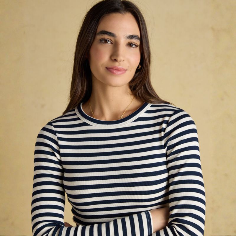 Joules Ladies Sophie T-Shirt - Navy Cream-5