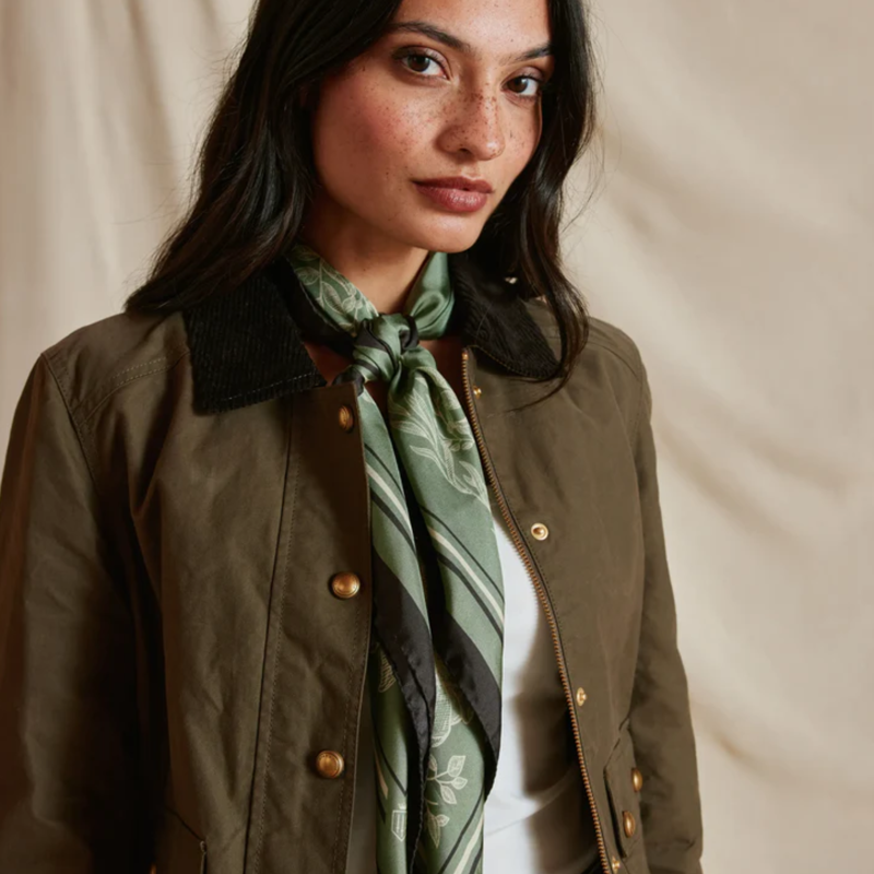 Fairfax and Favor Mannington Silk Scarf - Green/Off White/Black-3