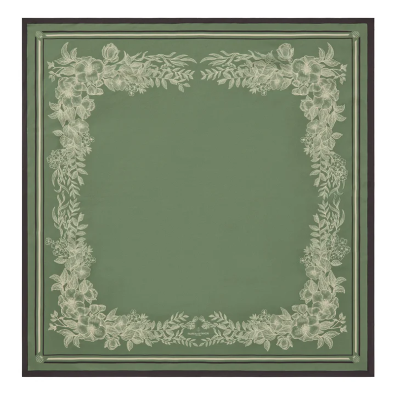 Fairfax and Favor Mannington Silk Scarf - Green/Off White/Black-1