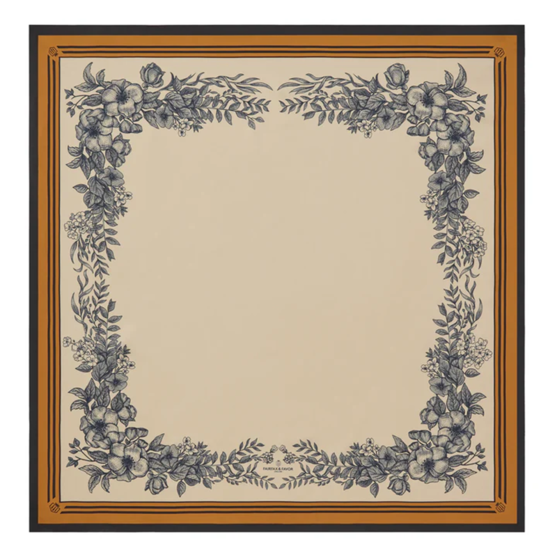 Fairfax and Favor Mannington Silk Scarf - Off White/Navy/Orange-1