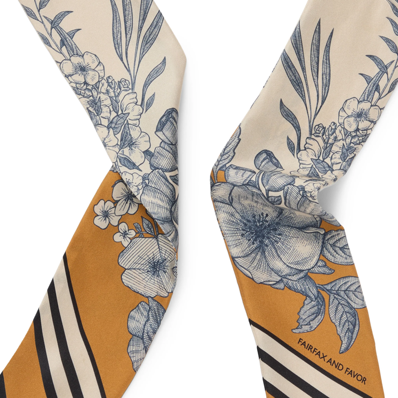 Fairfax and Favor Mannington Silk Scarf Frill - Off White/Navy/Orange-2