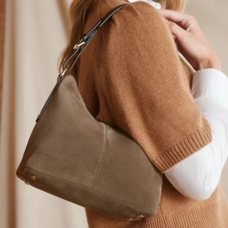 Fairfax and Favor Mini Tetbury Handbag - Fog Suede-4
