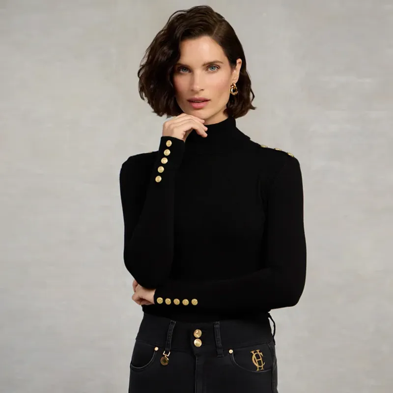 Holland Cooper Buttoned Knit Roll Neck - Black-1