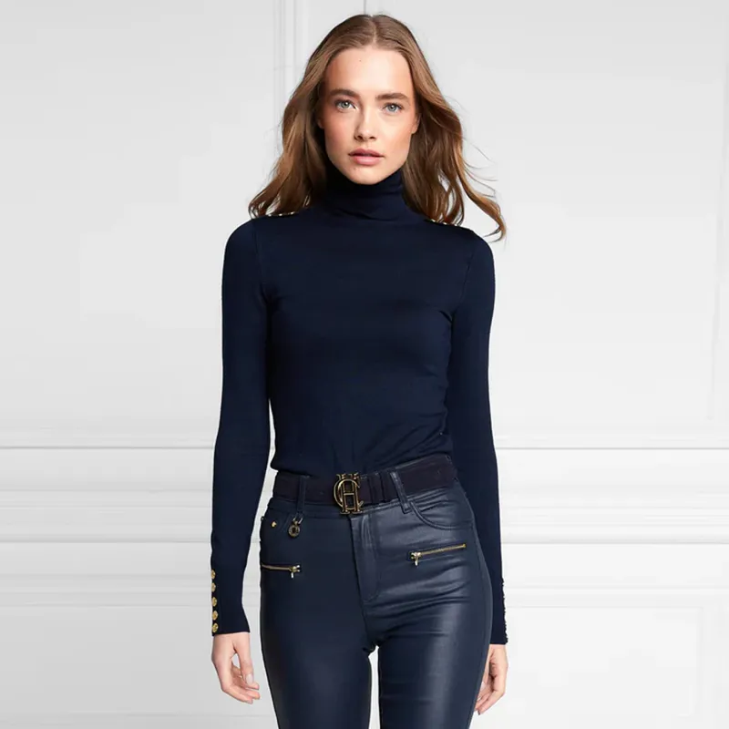 Holland Cooper Buttoned Knit Roll Neck - Ink Navy-4