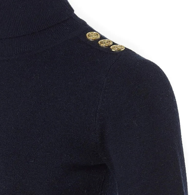 Holland Cooper Buttoned Knit Roll Neck - Ink Navy-2