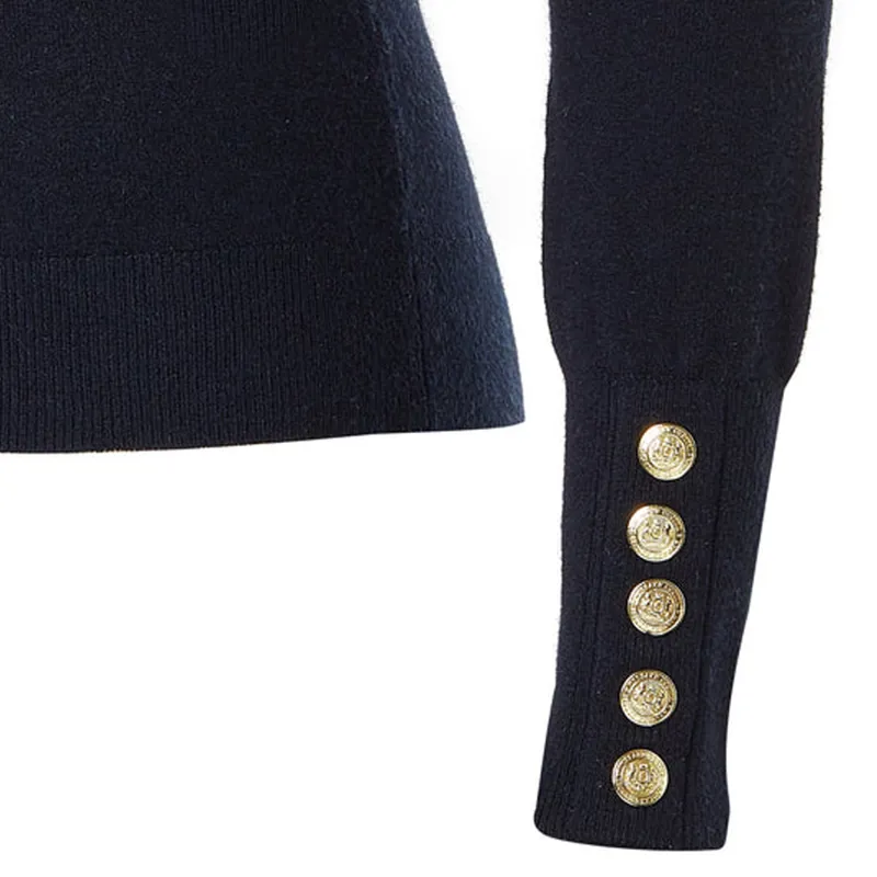 Holland Cooper Buttoned Knit Roll Neck - Ink Navy-3