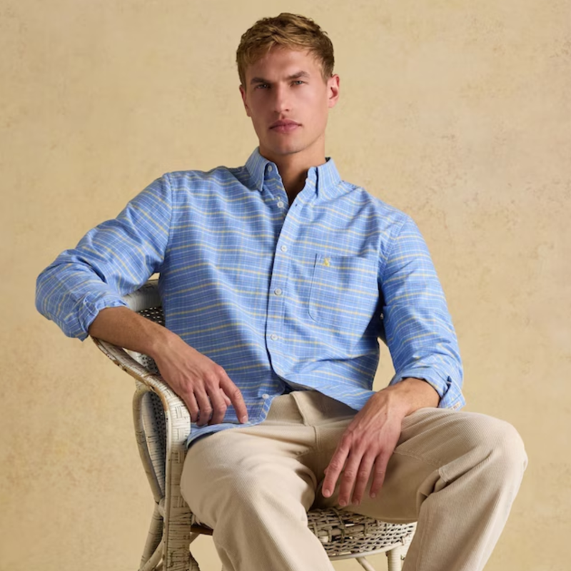 Joules Mens Oxford Classic Fit Shirt - Blue and Yellow Check-1