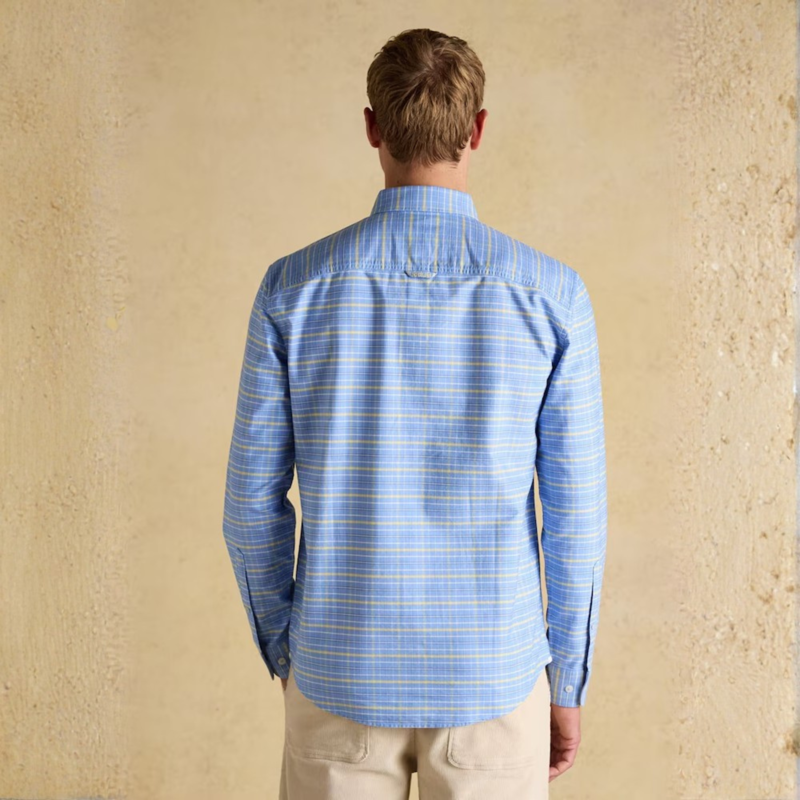 Joules Mens Oxford Classic Fit Shirt - Blue and Yellow Check-3