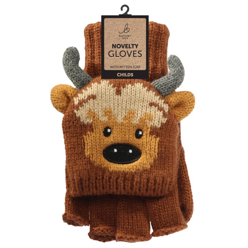 Bartleby Kids Half Finger Gloves - Highland Cow
