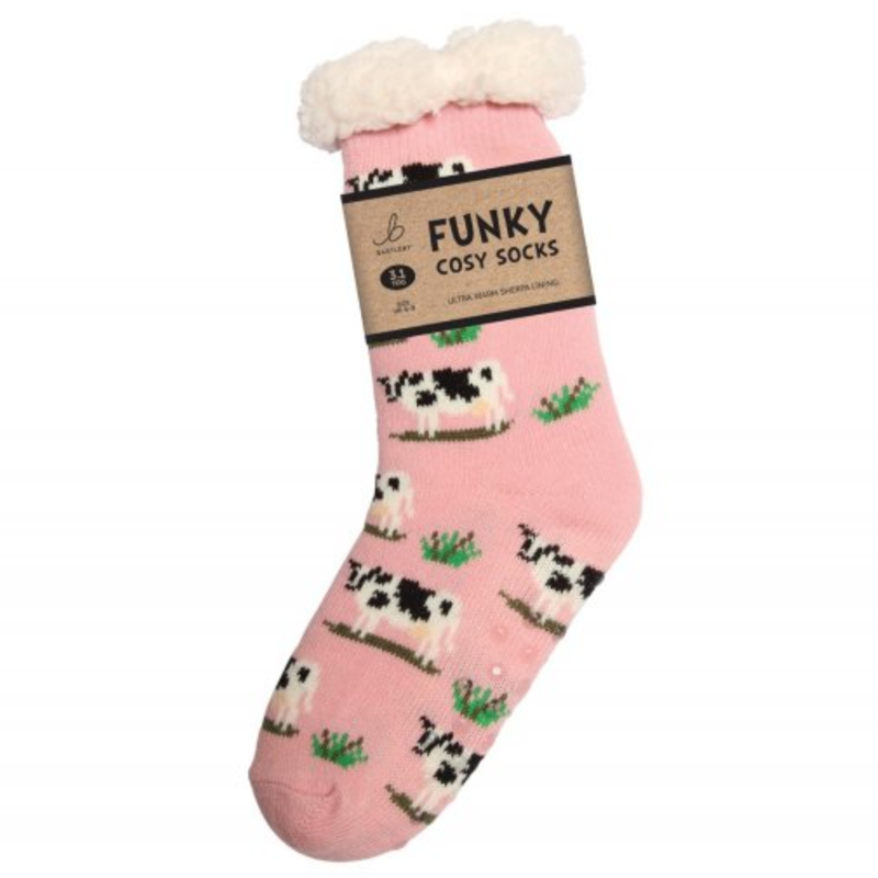 Bartleby Ladies Sherpa Socks - Black and White Cow