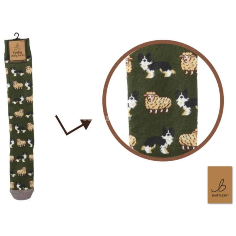 Bartleby Mens Funky Welly Socks - Sheep and Dog