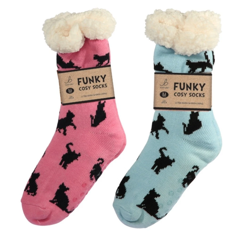 Bartleby Ladies Sherpa Socks - Cat Silhouette