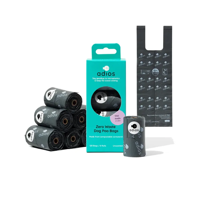 Adios Compostable Dog Poo Bags With Handles - Grey