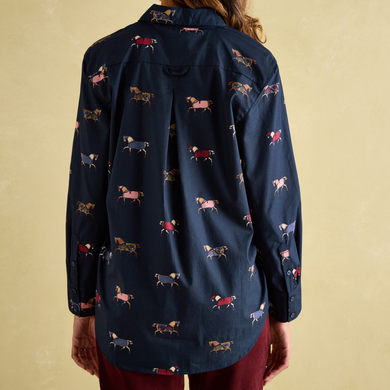 Joules Amilla Navy Cotton Shirt - Horses-3