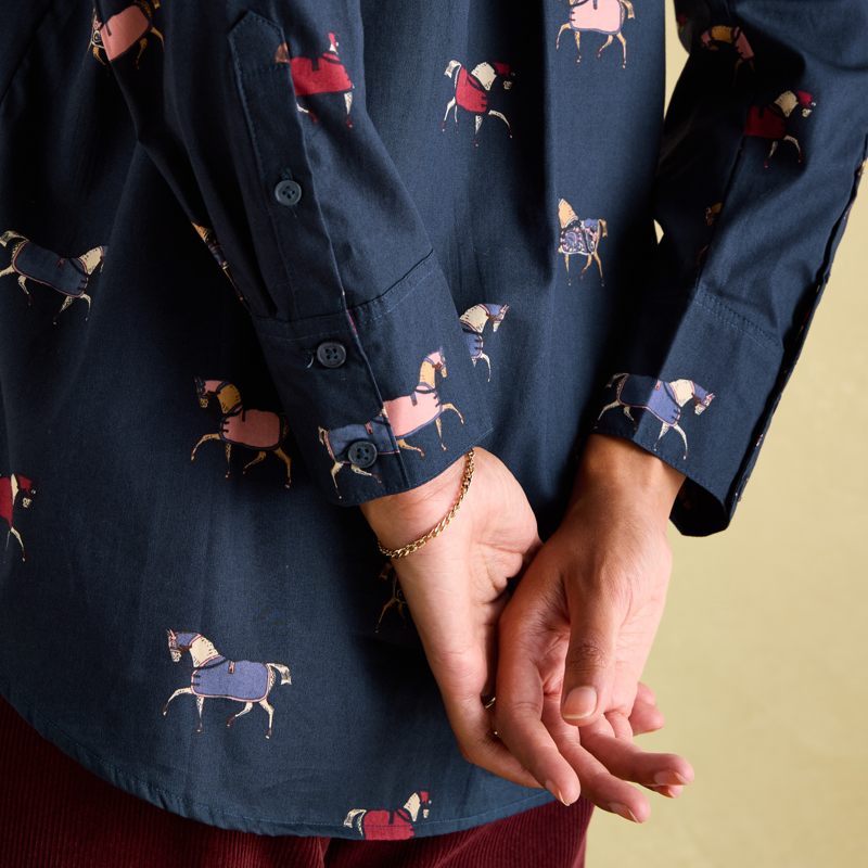 Joules Amilla Navy Cotton Shirt - Horses-2