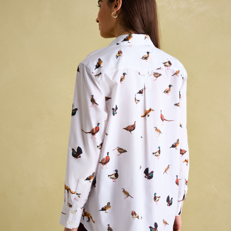 Joules Amilla White Cotton Shirt - Birds-3