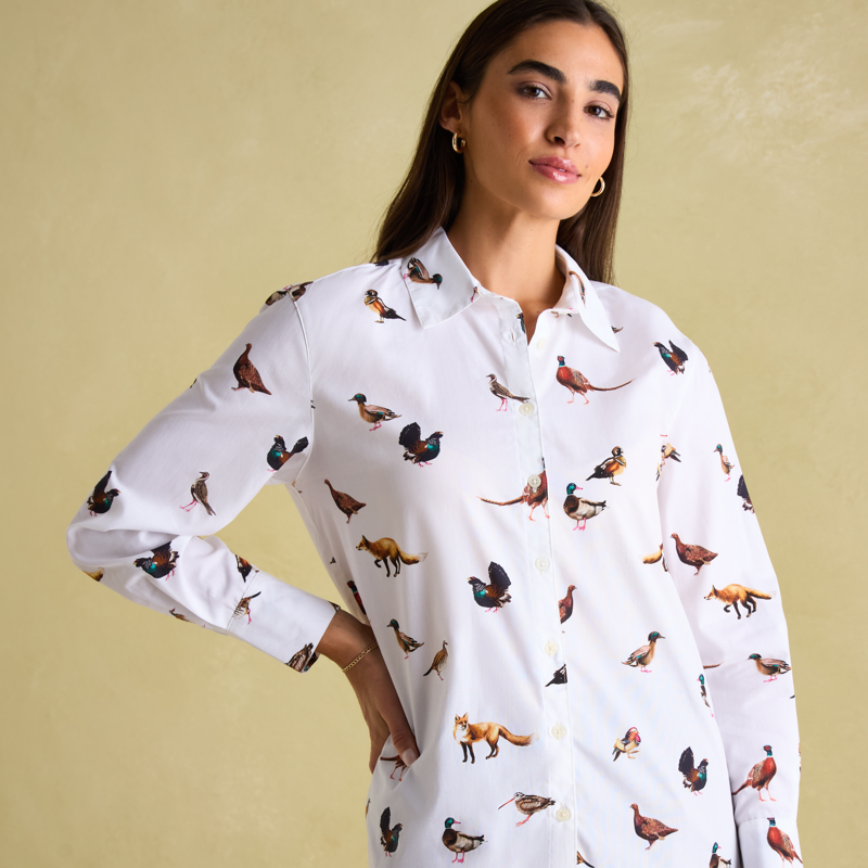Joules Amilla White Cotton Shirt - Birds-2