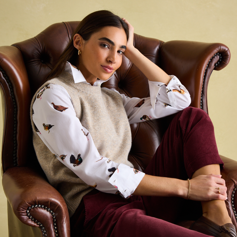 Joules Amilla White Cotton Shirt - Birds-1