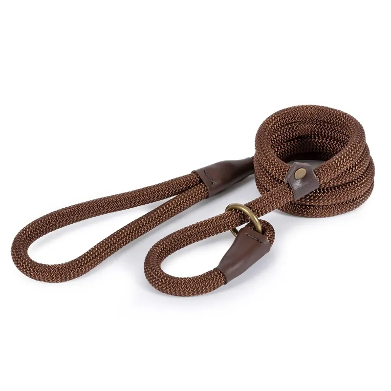 Ancol Heritage Collection Deluxe Nylon Rope Slip Lead - BROWN 150 cm x 1.2 cm