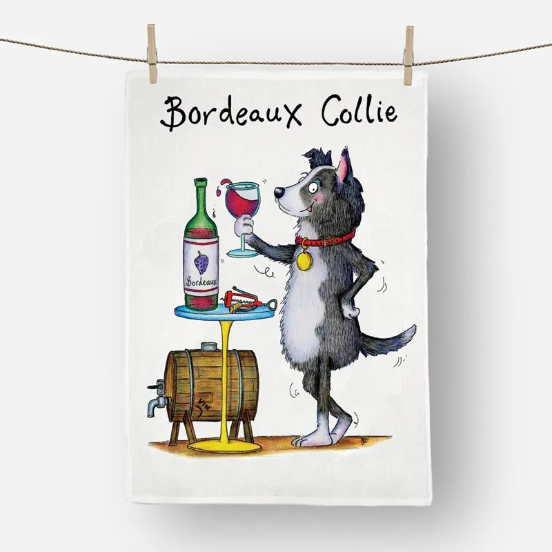 Draw Bordeaux Collie Tea Towel