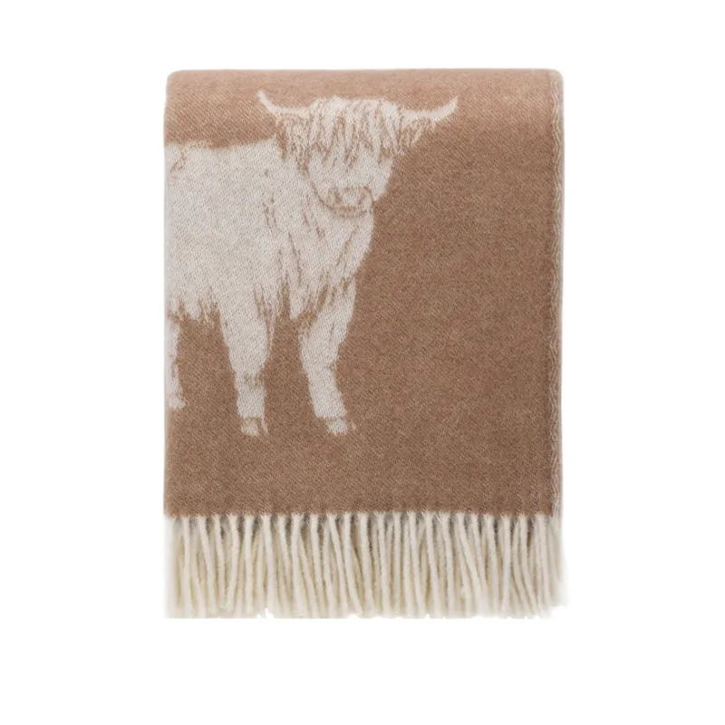 J.J. Textile Highland Cow Wool Throw - Brown-1