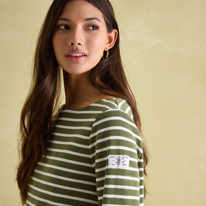 Joules New Harbour Breton Top - Green Stripe-2