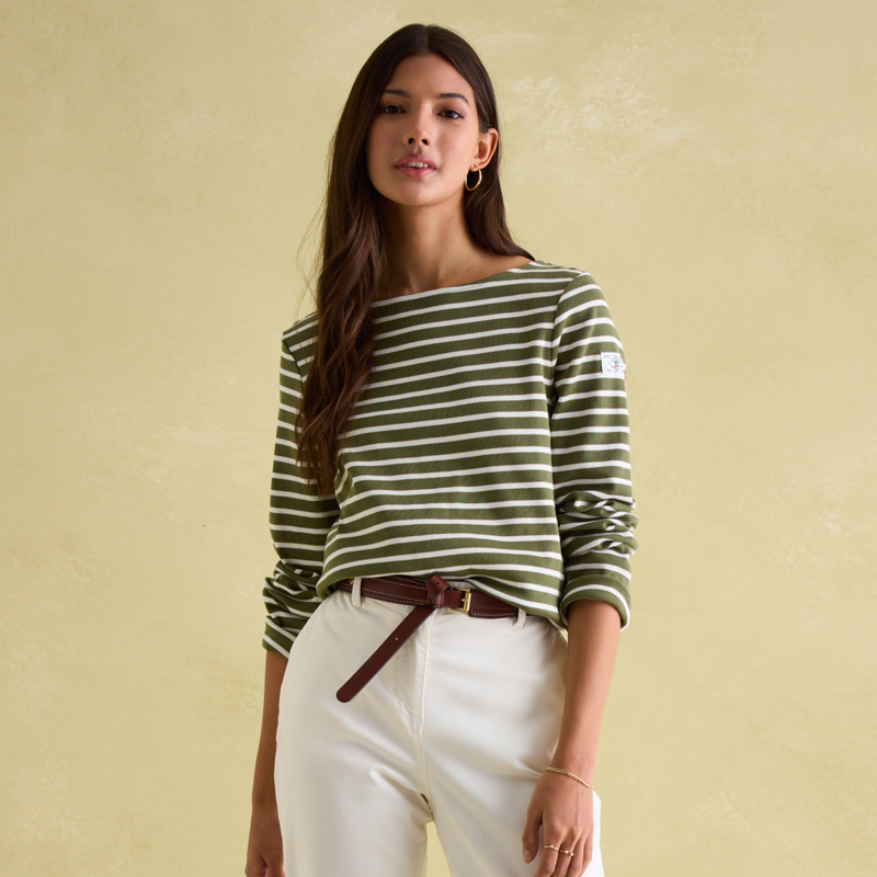 Joules New Harbour Breton Top - Green Stripe-1