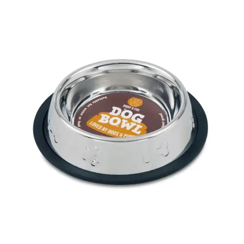 Digby and Fox Non-Slip Dog Bowl - Silver
