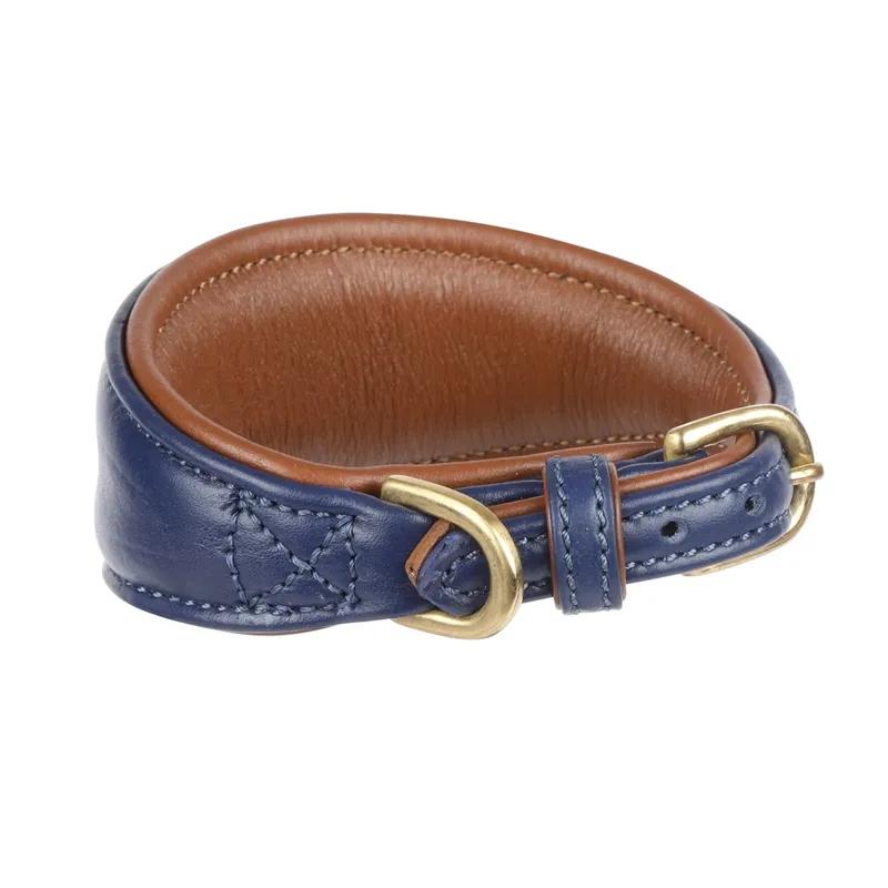 Digby and Fox Padded Leather Greyhound Collar - Navy