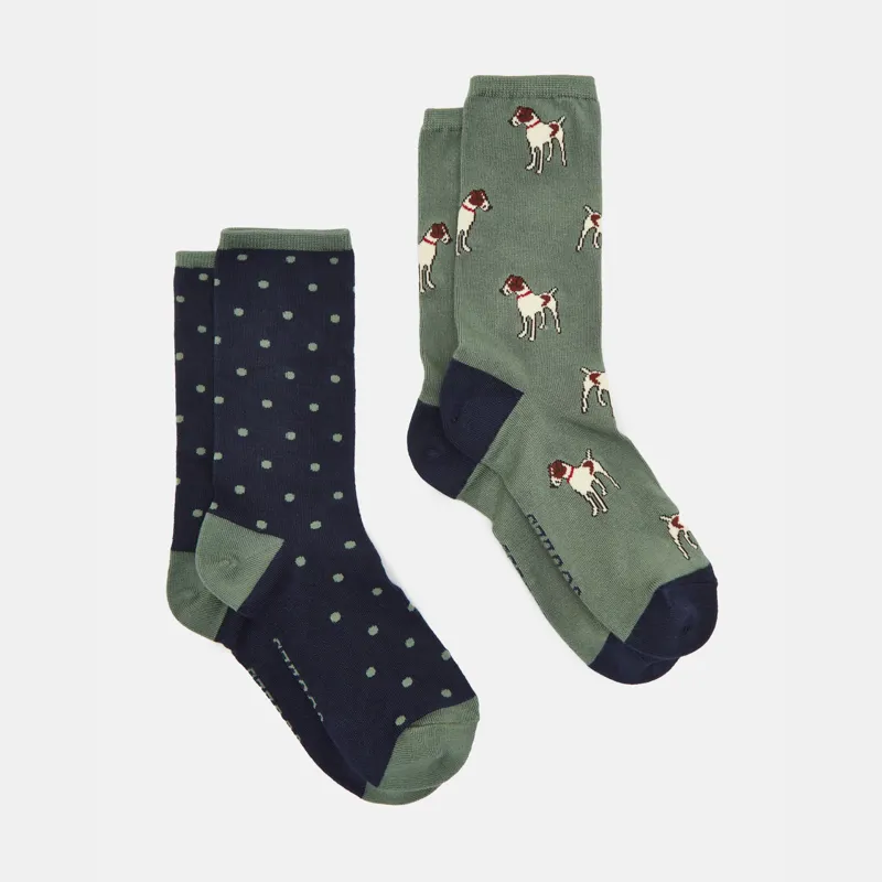 Joules Ladies Everyday 2 Pack Socks - Green/Navy