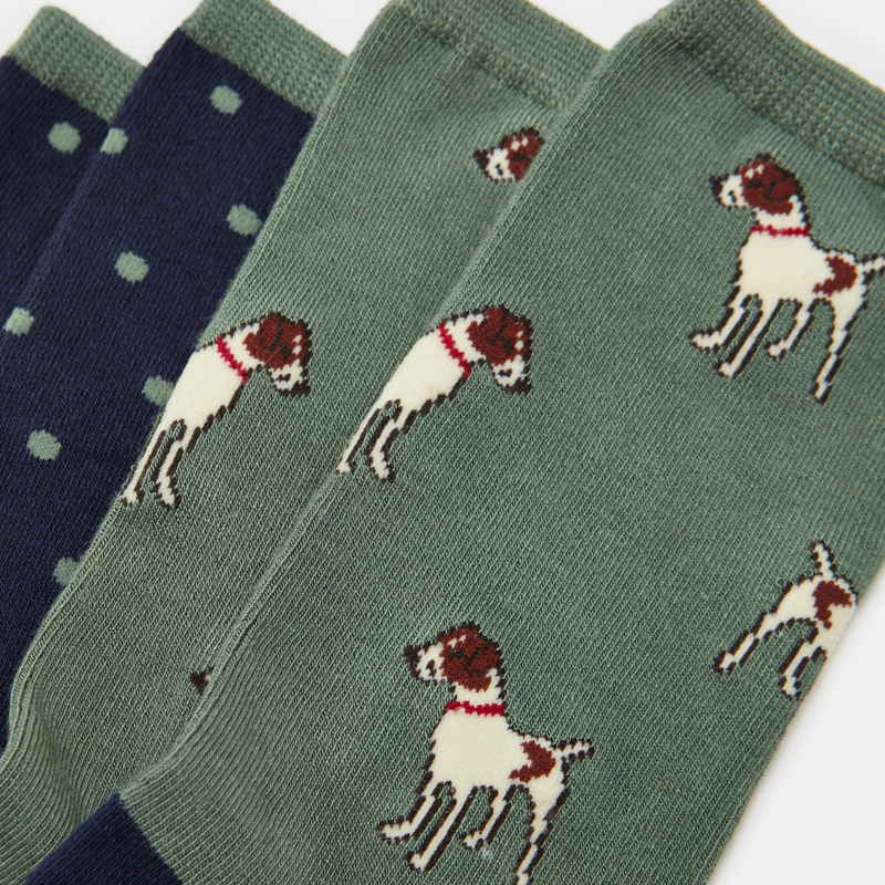 Joules Ladies Everyday 2 Pack Socks - Green/Navy-1