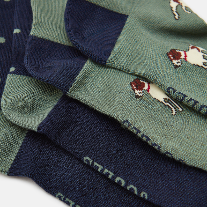 Joules Ladies Everyday 2 Pack Socks - Green/Navy-2