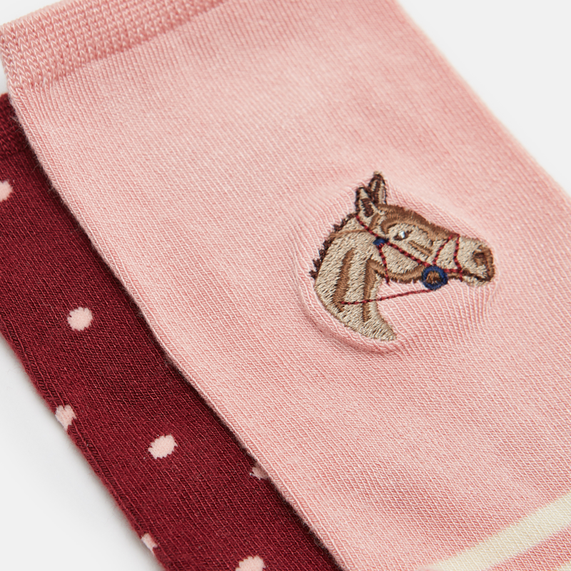 Joules Ladies Everyday 2 Pack Socks - Pink/Red-1