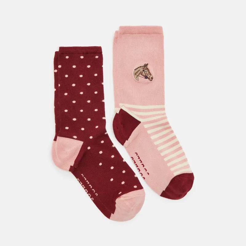 Joules Ladies Everyday 2 Pack Socks - Pink/Red
