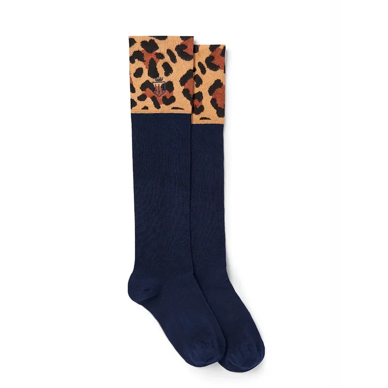 Fairfax and Favor Ladies Signature Knee High Socks - Navy/Leopard