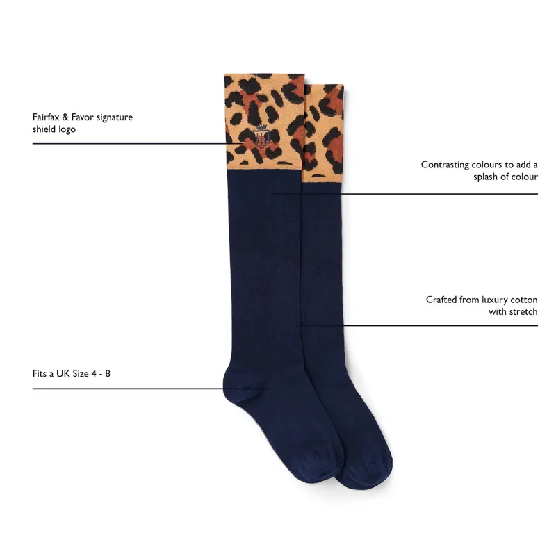 Fairfax and Favor Ladies Signature Knee High Socks - Navy/Leopard-2