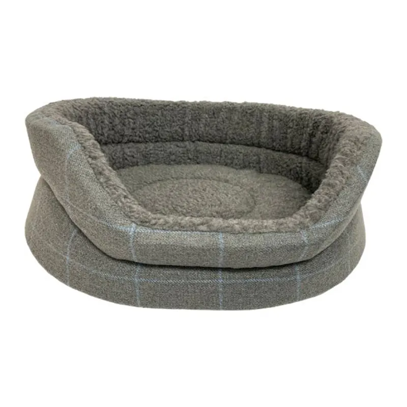 Hem and Boo Luxury Country Check Oval Dog Bed - Grey