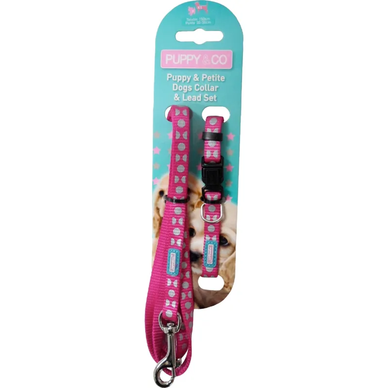 Hemmo & Co Reflective Dots Puppy Collar & Lead Sets - Pink