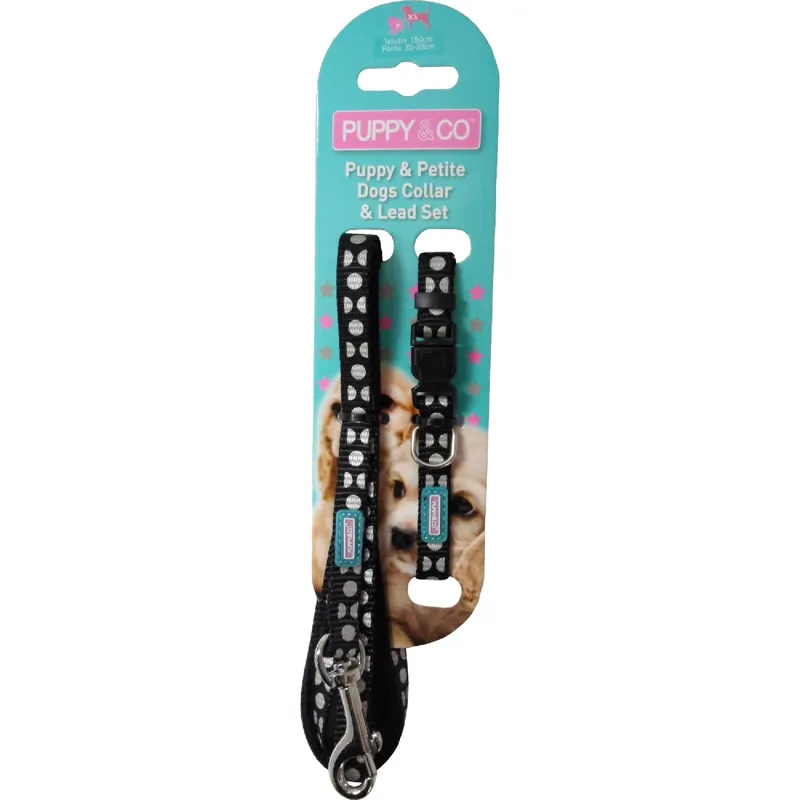 Hemmo & Co Reflective Dots Puppy Collar & Lead Sets - Black