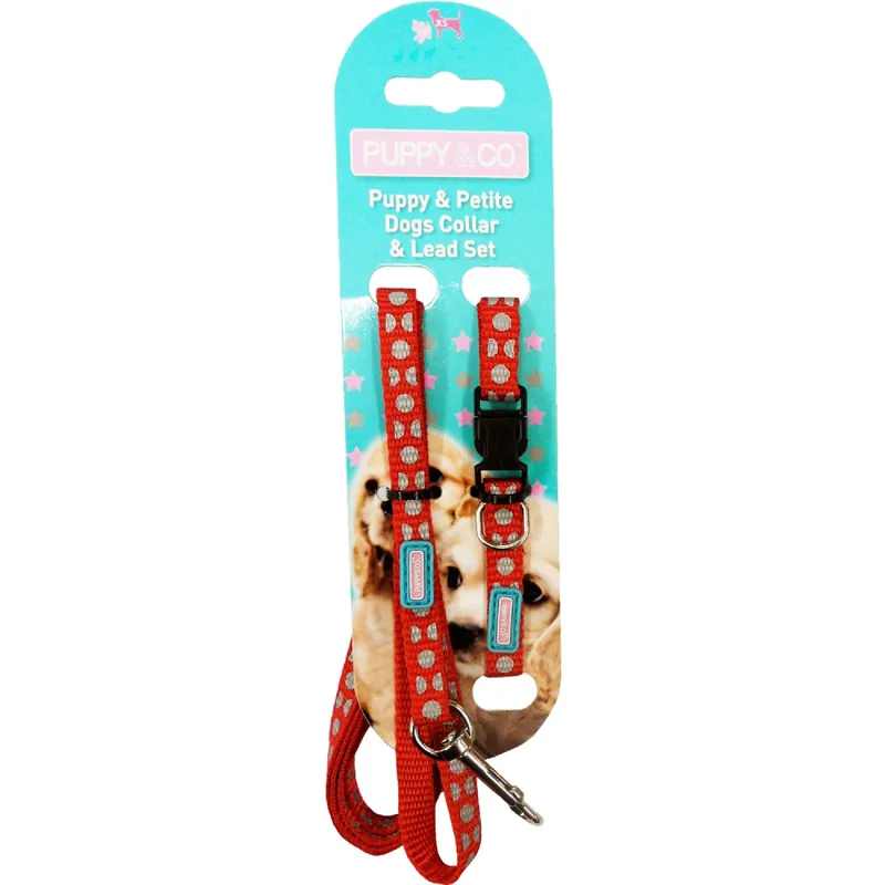 Hemmo & Co Reflective Dots Puppy Collar & Lead Sets - Red