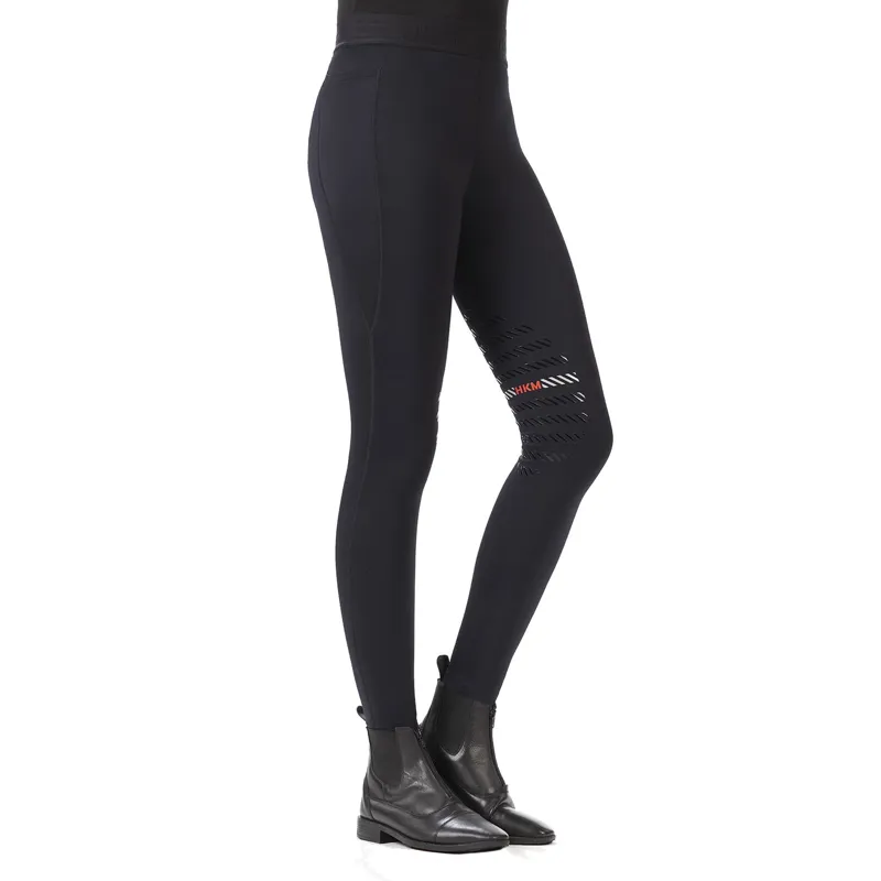 HKM Ladies Sports Knee Patch Riding Leggings - Black