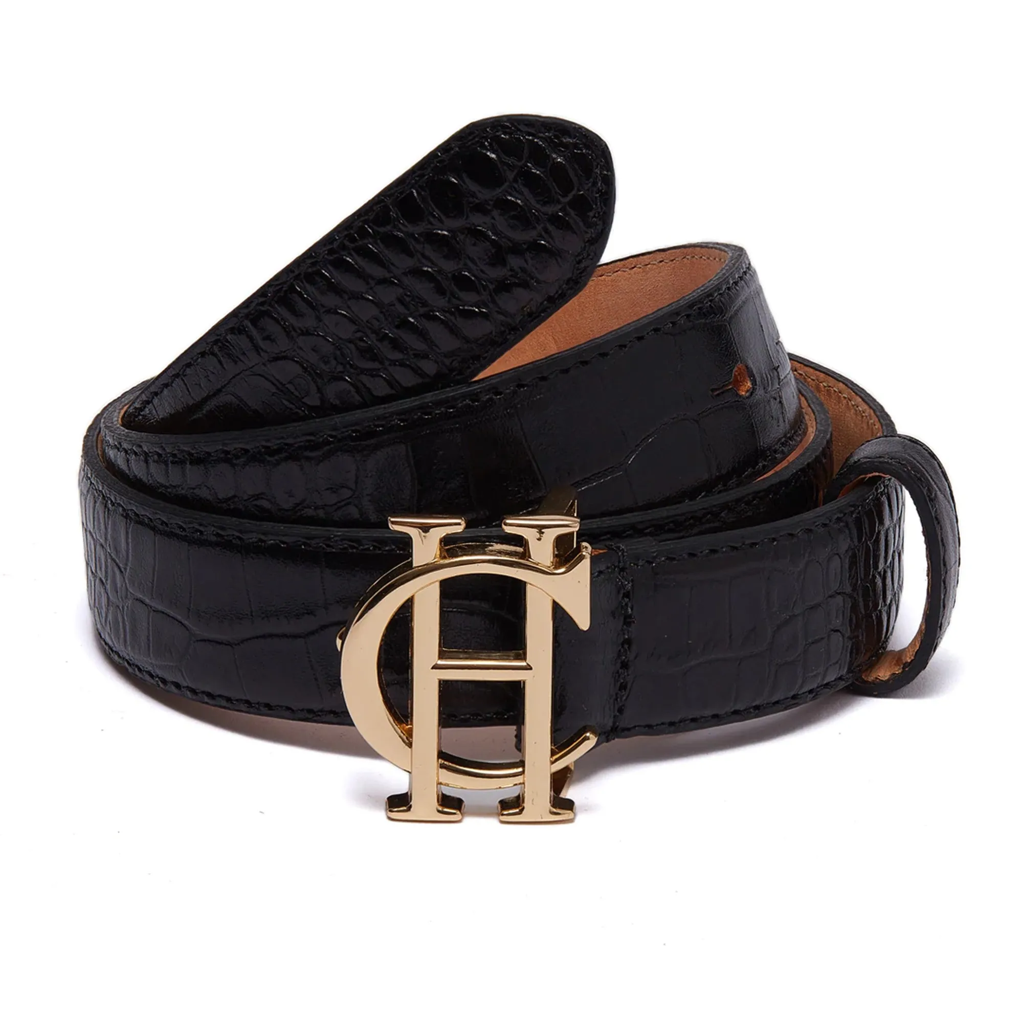 Holland Cooper Classic Slim Belt Black Croc - Main Image